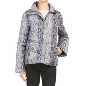 Betsey Johnson Snake Skin Print Puffer Coat Gray White Large